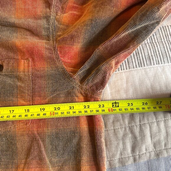 Red Head Casual Button Down Mens Large Orange Plaid Distressed Flannel Shirt - Picture 6 of 7